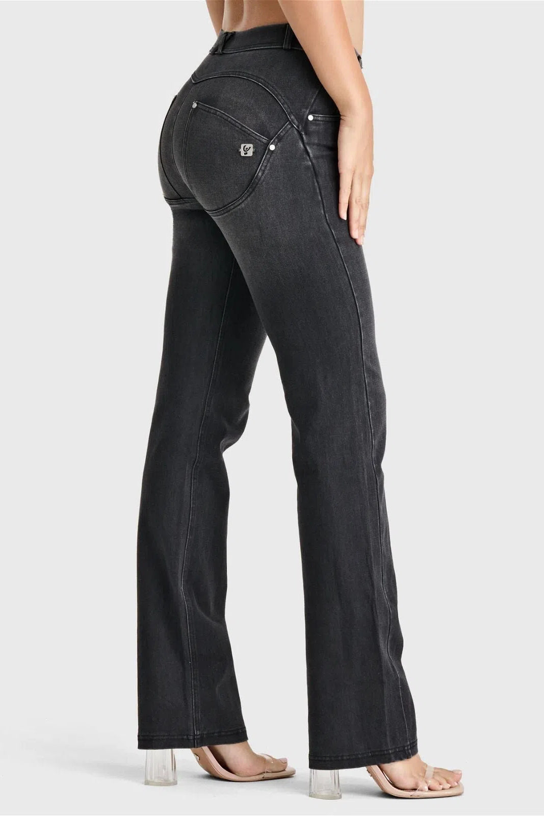 WR.UP® SNUG Jeans - 2 Button High Waisted - Bootcut - Black + Black Stitching 3