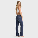 WRUP SNUG Jeans - 2 Button High Waisted - Bootcut - Dark Blue + Blue Stitching