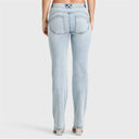 WRUP SNUG Jeans - 2 Button High Waisted - Bootcut - Light Blue + Yellow Stitching