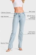 WRUP SNUG Jeans - 2 Button High Waisted - Bootcut - Light Blue + Yellow Stitching