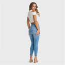 WRUP SNUG Jeans - High Waisted - Petite Length - Light Blue + Yellow Stitching