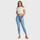 WRUP SNUG Jeans - High Waisted - Petite Length - Light Blue + Yellow Stitching