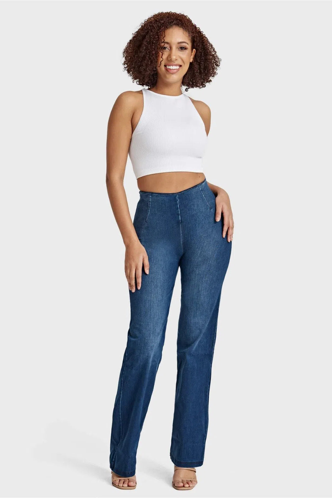 WR.UP® SNUG Jeans - High Waisted - Flare - Dark Blue + Blue Stitching 3