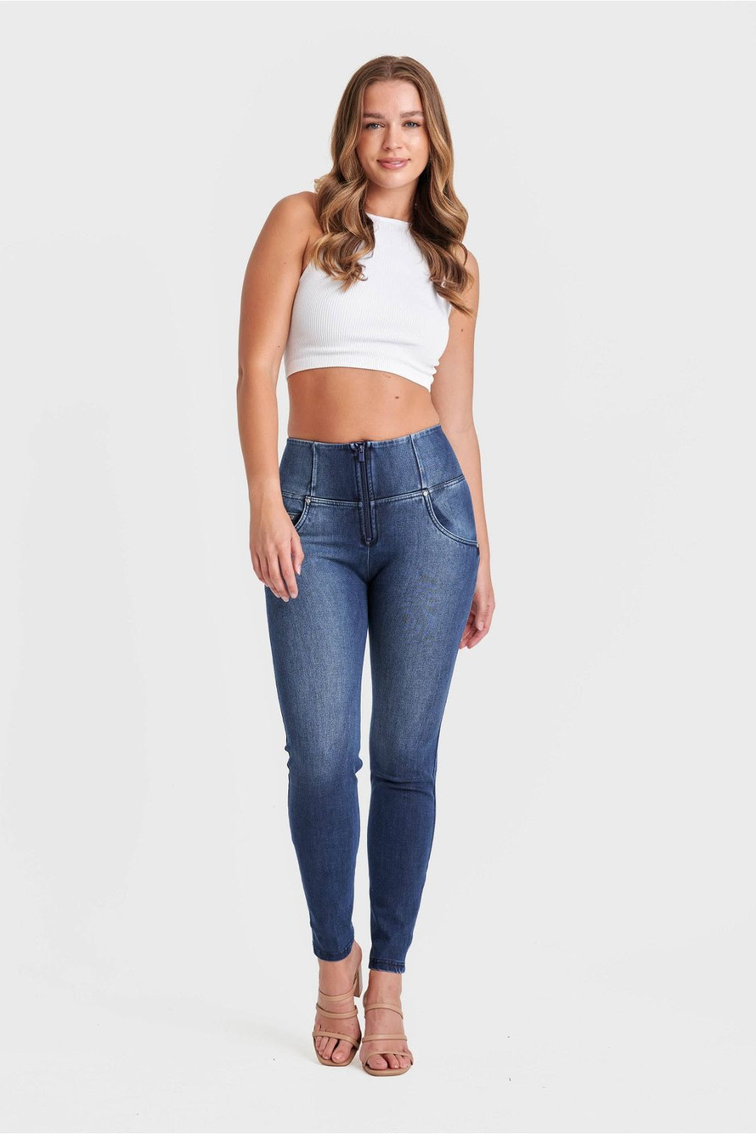 WR.UP® SNUG Jeans - High Waisted - Full Length - Dark Blue + Blue Stitching 1