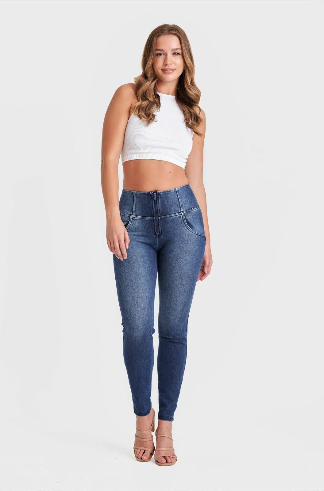 WR.UP® SNUG Jeans - High Waisted - Full Length - Dark Blue + Blue Stitching