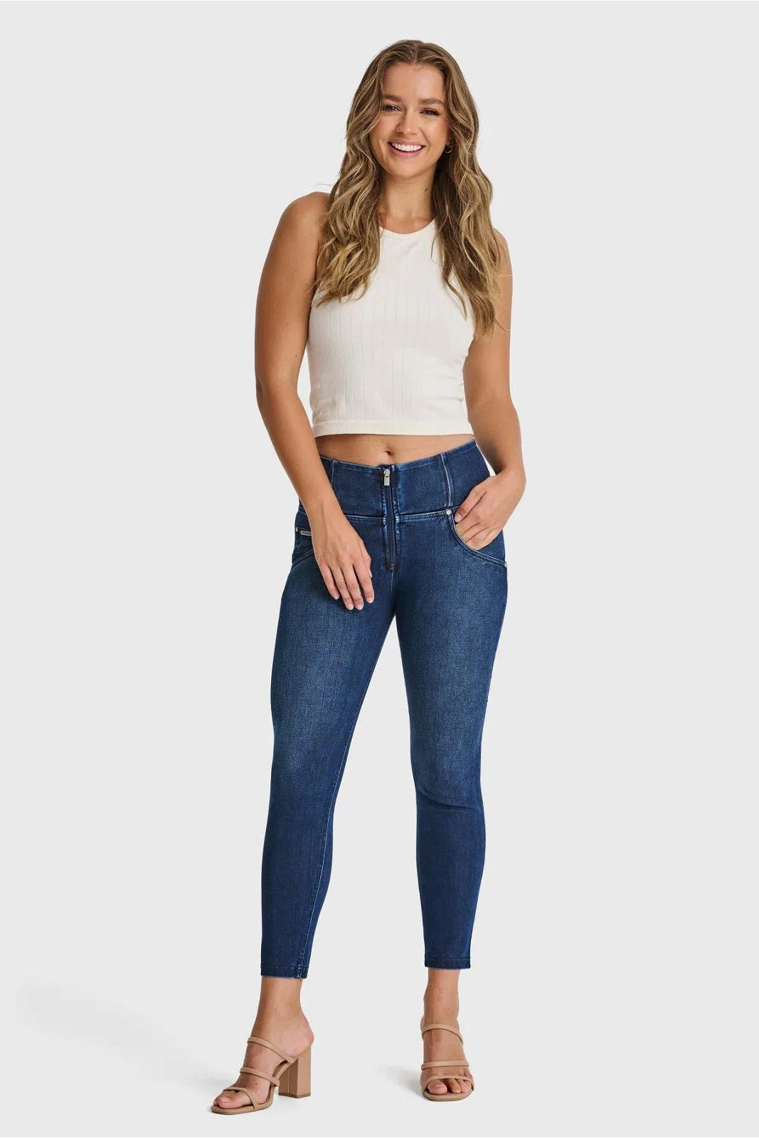 WR.UP® SNUG Jeans - High Waisted - Petite Length - Dark Blue + Blue Stitching 2