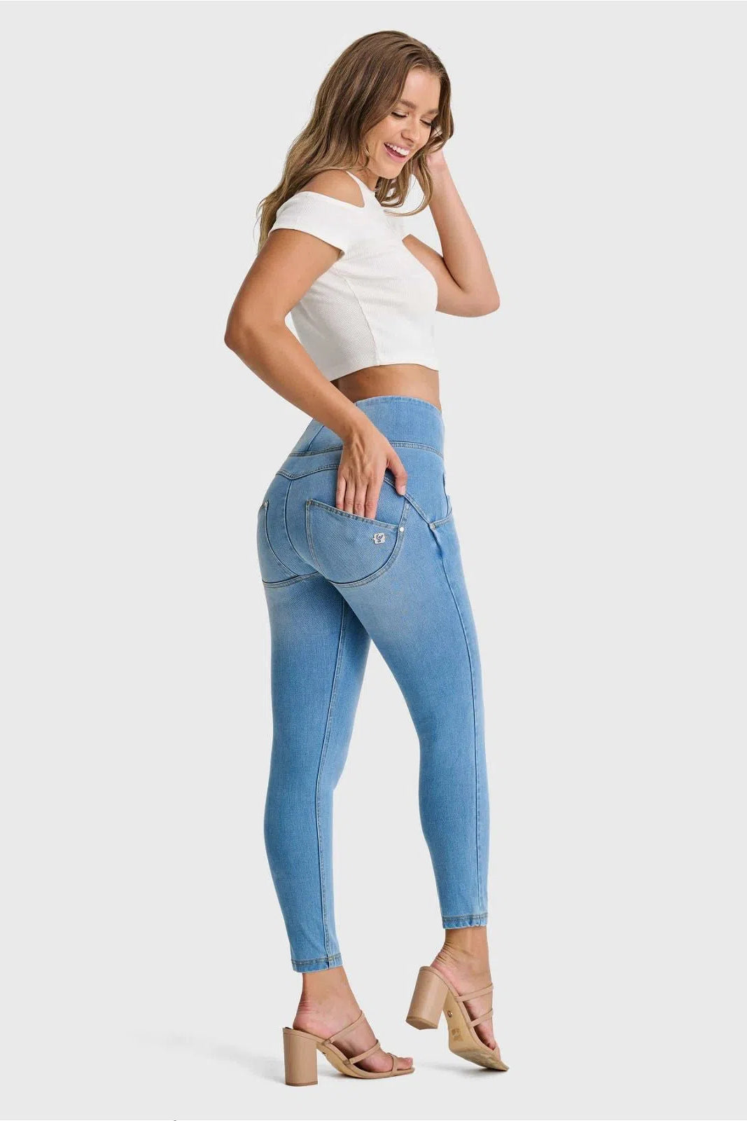 WR.UP® SNUG Jeans - High Waisted - Petite Length - Light Blue + Yellow Stitching 2