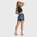 WRUP SNUG Jeans - High Waisted - Shorts - Dark Blue + Blue Stitching