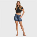 WRUP SNUG Jeans - High Waisted - Shorts - Dark Blue + Blue Stitching