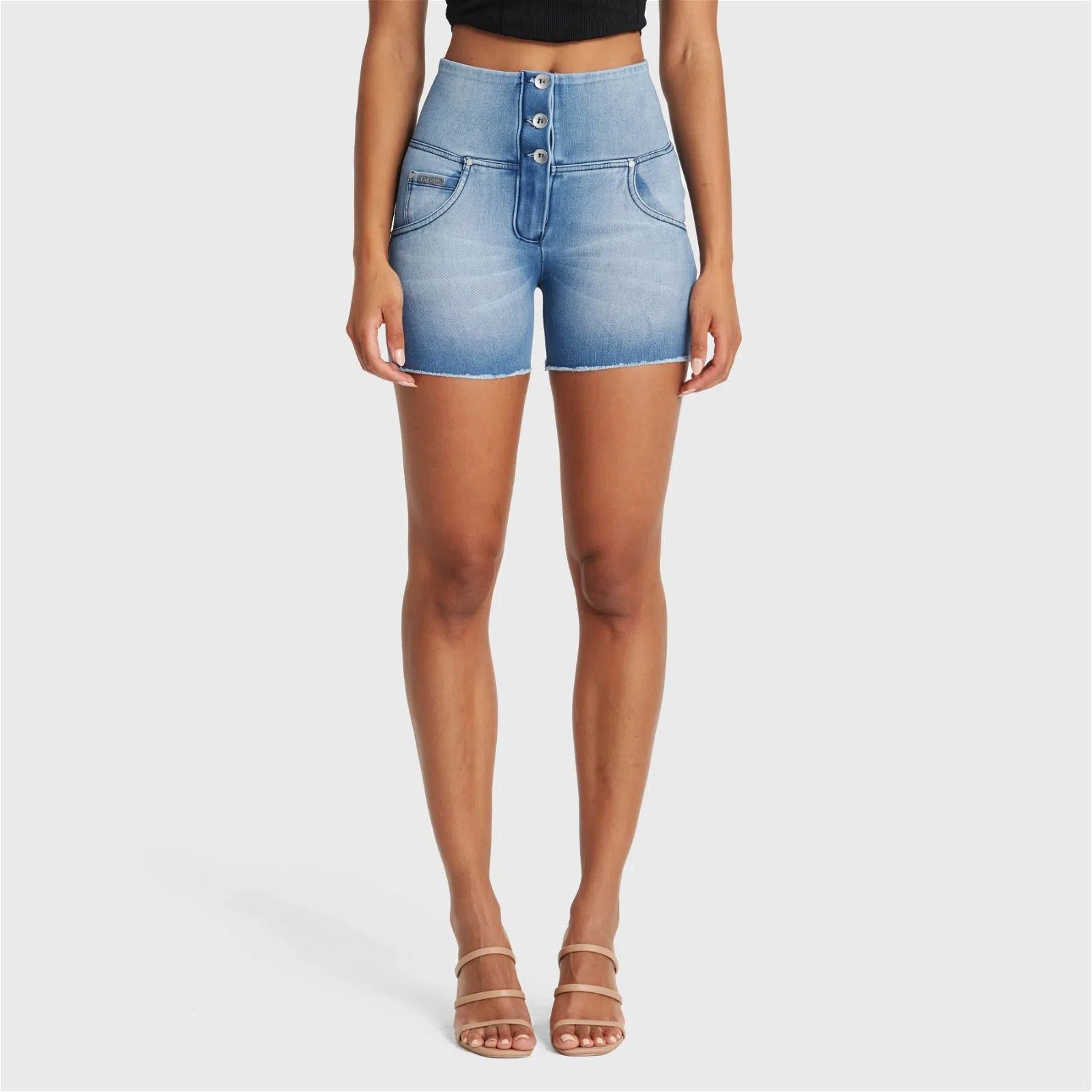 WR.UP® SNUG Jeans - High Waisted - Shorts - Light Blue + Blue Stitching 1