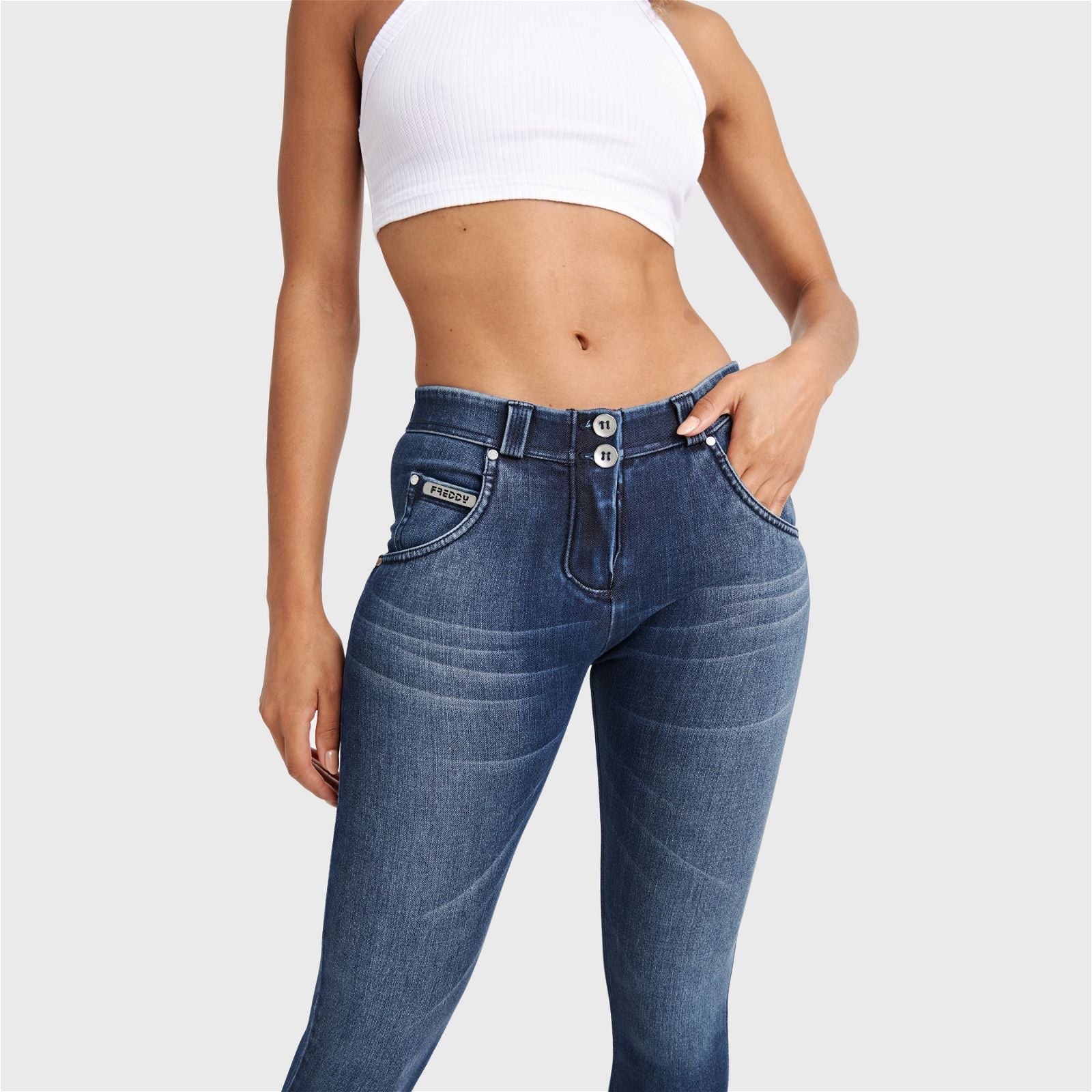 WR.UP® SNUG Jeans - Mid Rise - Full Length - Dark Blue + Blue Stitching 3