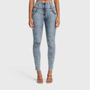 WRUP SNUG Ripped Jeans - High Waisted - Full Length - Blue Stonewash + Yellow Stitching