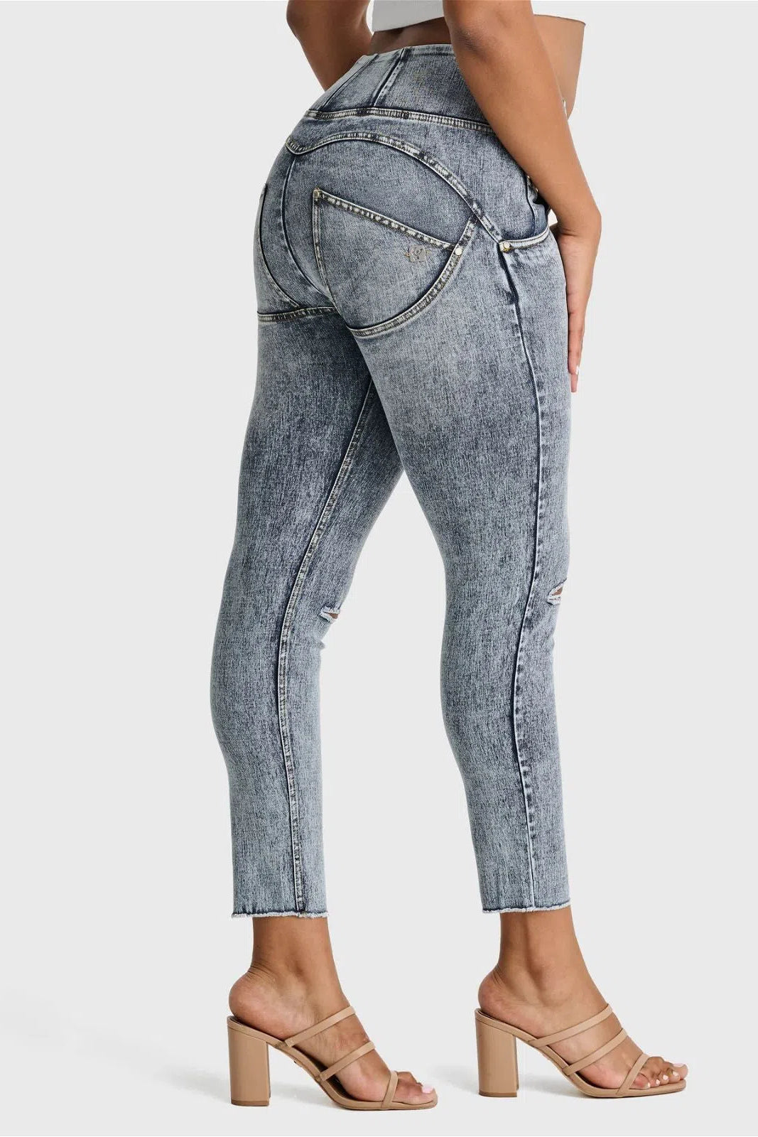 WR.UP® SNUG Ripped Jeans - High Waisted - Petite Length - Blue Stonewash + Yellow Stitching 2