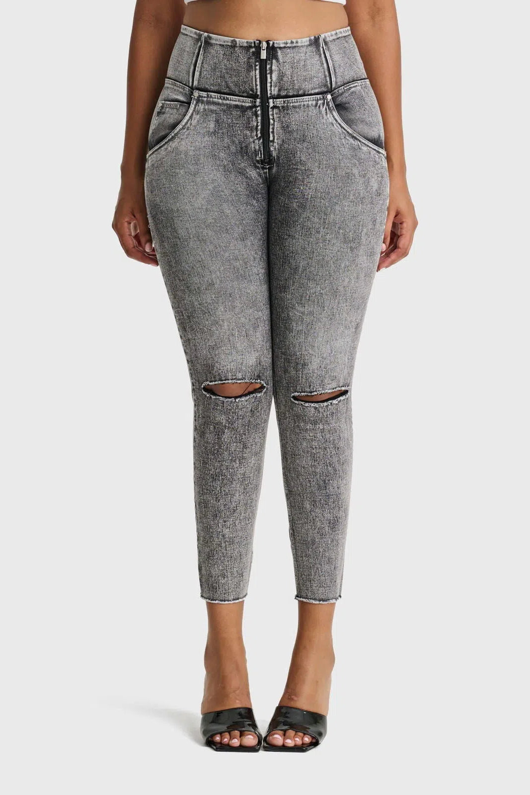 WR.UP® SNUG Ripped Jeans - High Waisted - Petite Length - Grey Stonewash + Grey Stitching 2