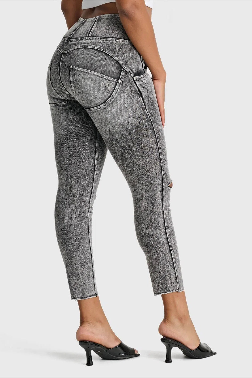 WR.UP® SNUG Ripped Jeans - High Waisted - Petite Length - Grey Stonewash + Grey Stitching 1