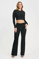 WRUP Velvet Faux Leather - High Waisted - Super Flare - Black