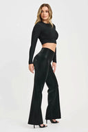 WRUP Velvet Faux Leather - High Waisted - Super Flare - Black