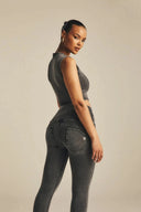 Cropped Tank Criss Cross Detail - Dark Grey Denim