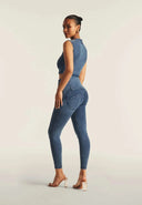 WRUP Denim Criss Cross Detail - High Waisted - Petite Length - Indigo Denim + Blue Stitching