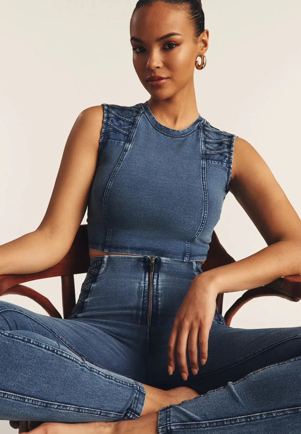 Indigo Denim + Blue Stitching High Waisted Petite Length