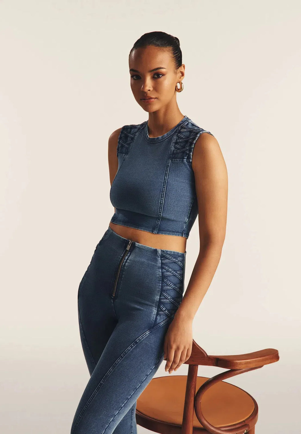 Indigo Denim + Blue Stitching High Waisted Petite Length Indigo Denim + Blue Stitching High Waisted Petite Length