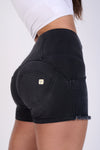 WR.UP® Denim - Cintura alta - Pantalones cortos de 3 botones - Negro + costuras negras 9