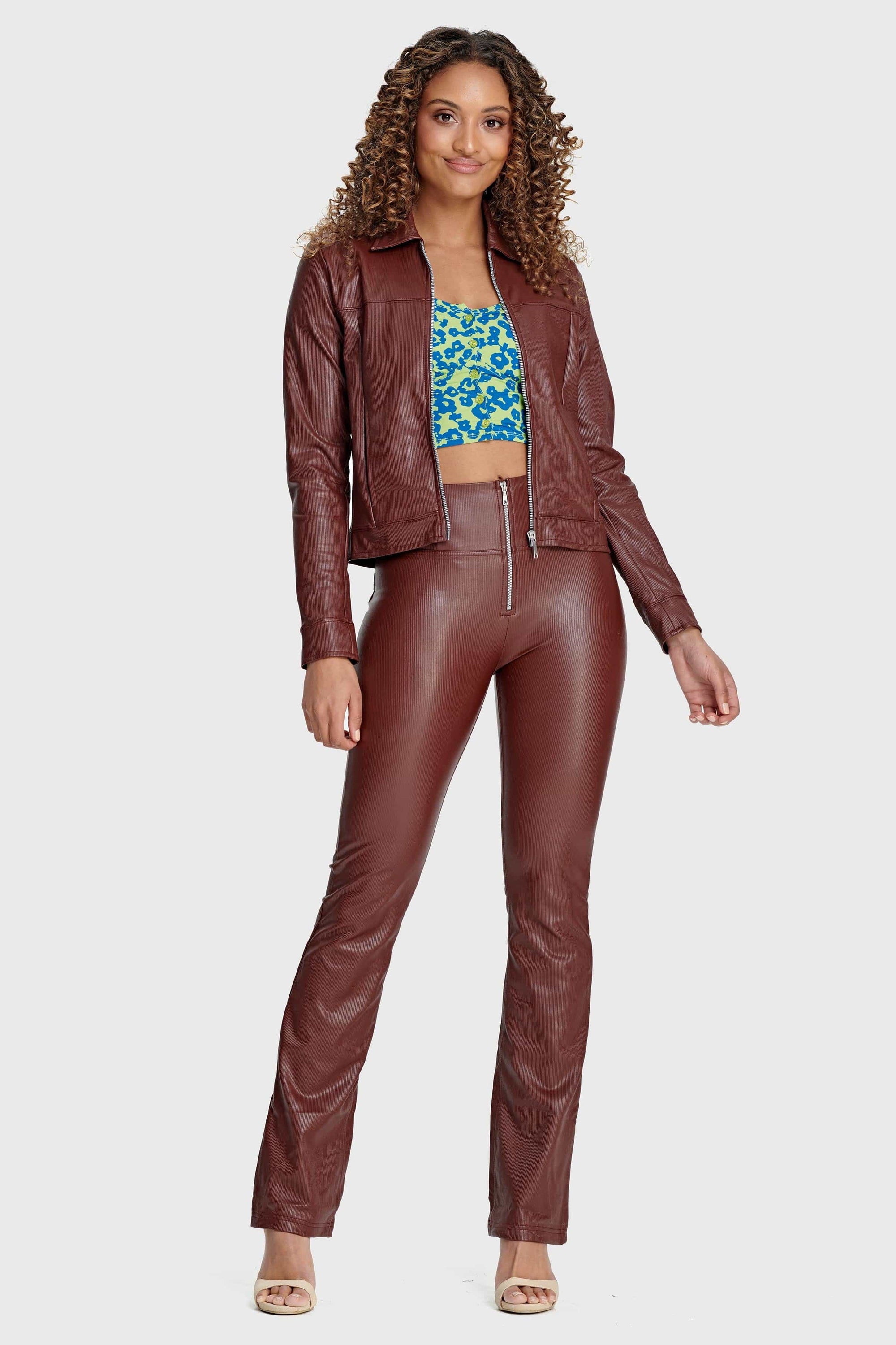 Faux Leather Jacket - Brown 3