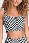 Checkered Crop Top with Zip - Black + White 6