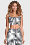 Checkered Crop Top with Zip - Black + White 1