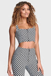 Checkered Crop Top with Zip - Black + White 3