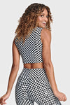 Checkered Crop Top with Zip - Black + White 4