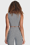 Checkered Crop Top with Zip - Black + White 2