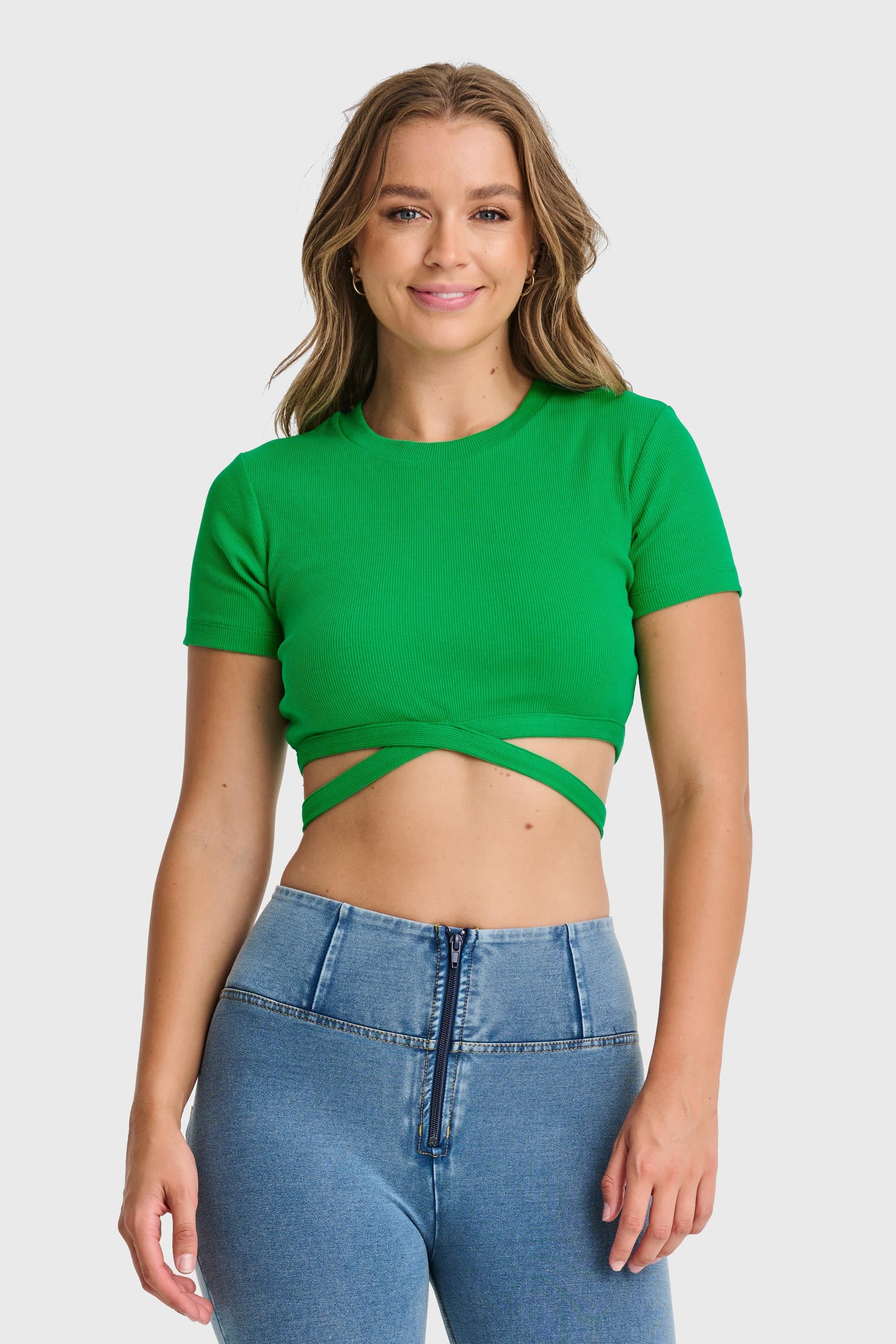 Cropped Wrap Around T Shirt - Green 1