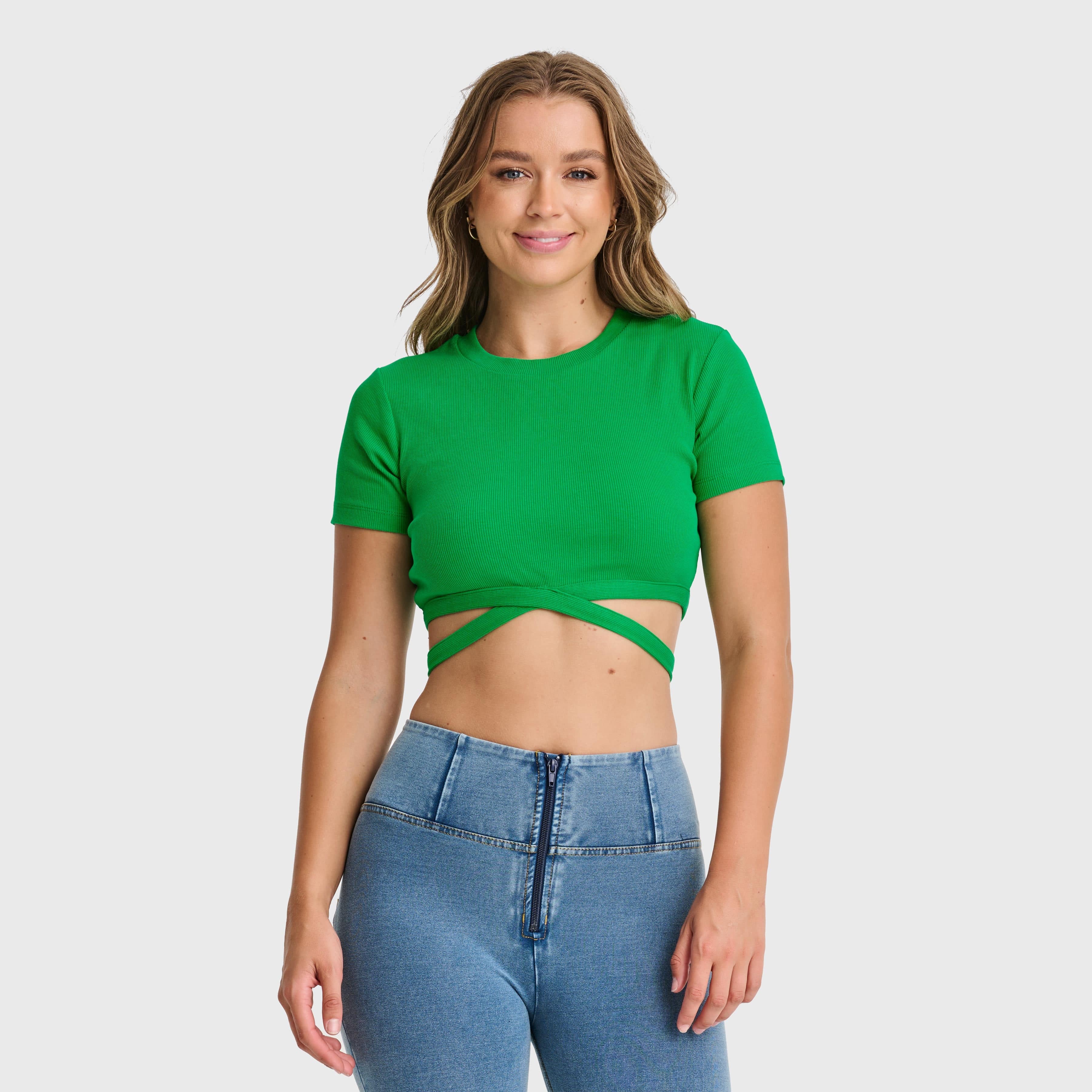 Cropped Wrap Around T Shirt - Green 1