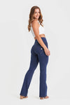 WR.UP® Denim with Front Pockets - Super High Waisted - Flare - Dark Blue + Yellow Stitching 5