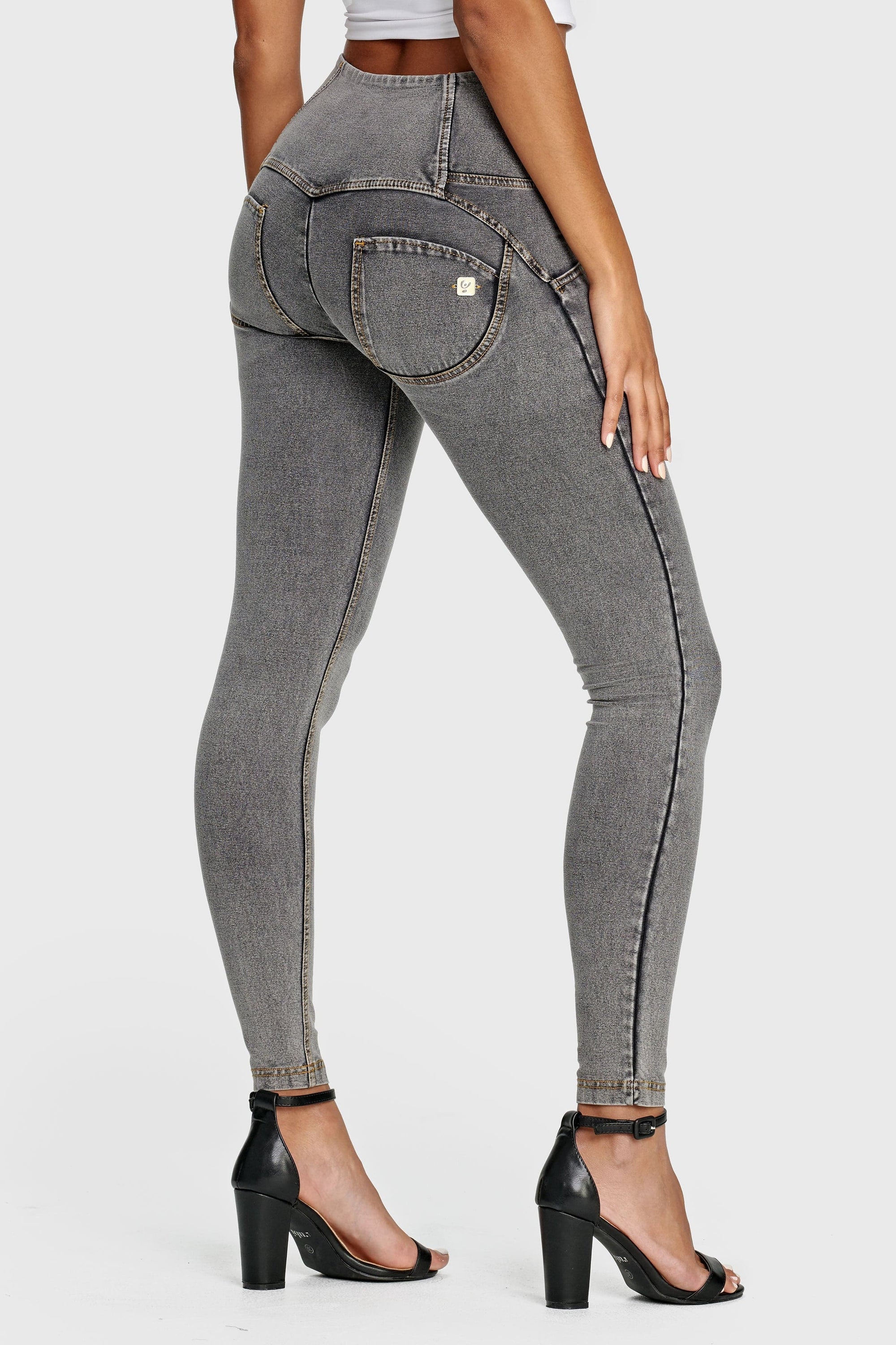 WR.UP® Denim - 3 Button High Waisted - Full Length - Grey + Yellow Stitching 2