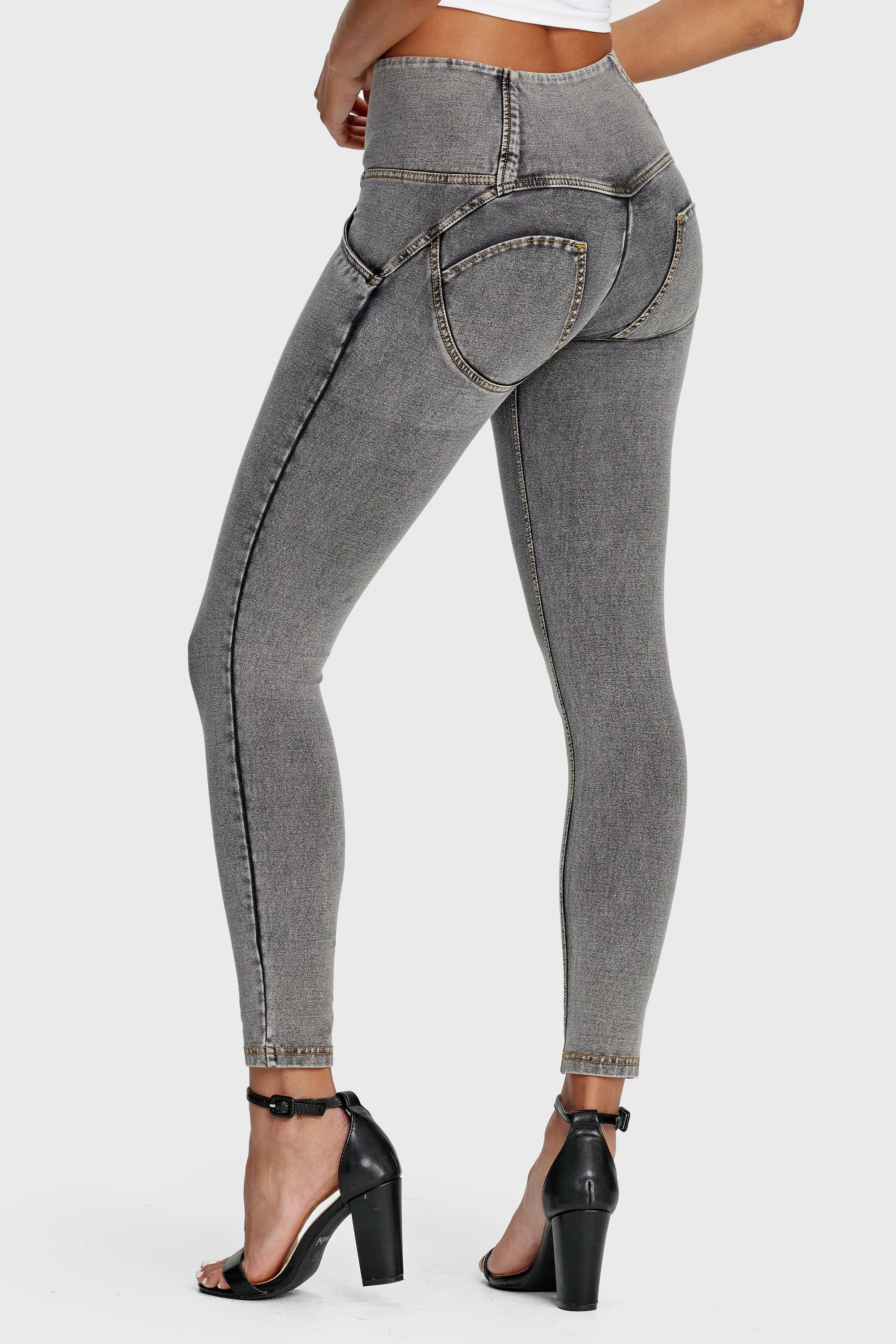 WR.UP® Denim - 3 Button High Waisted - Petite Length - Grey + Yellow Stitching 7