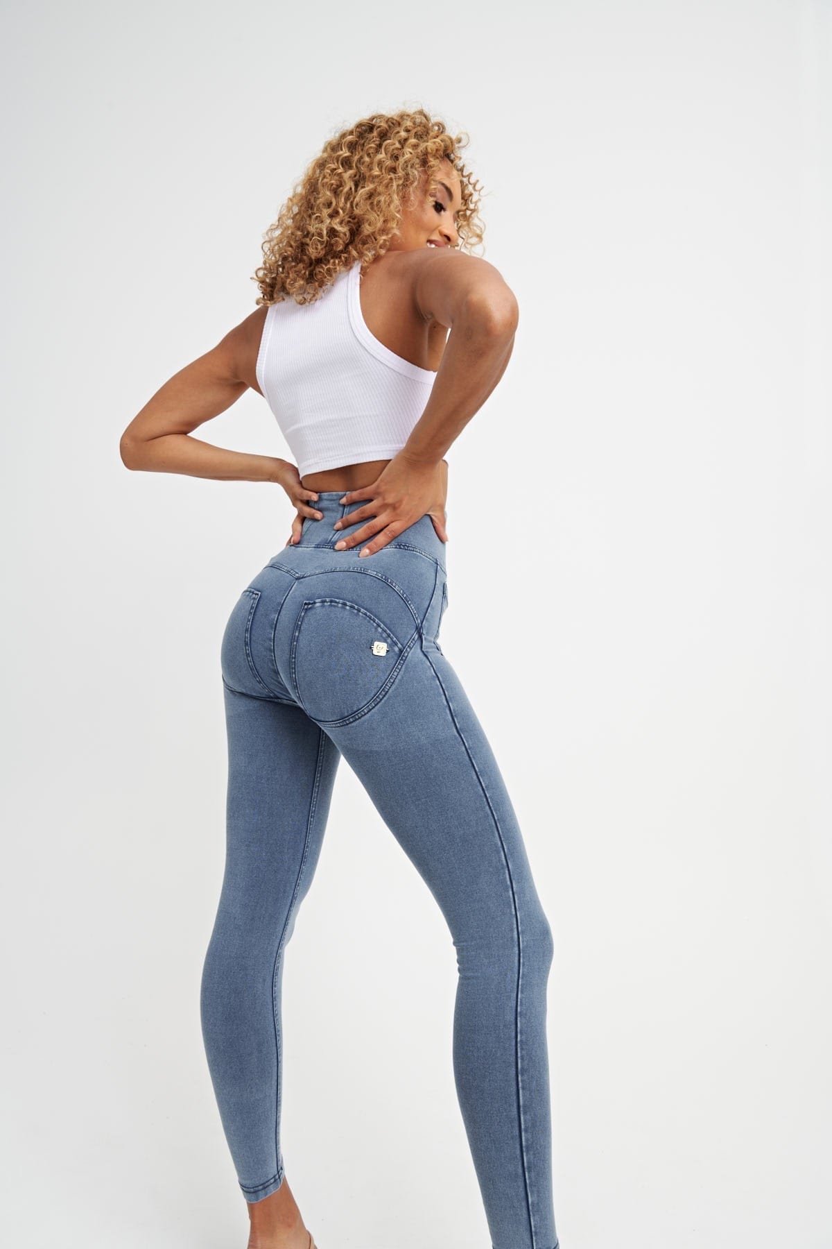 WR.UP® Denim With Front Pockets - Super High Waisted - Petite Length - Light Blue + Blue Stitching 4