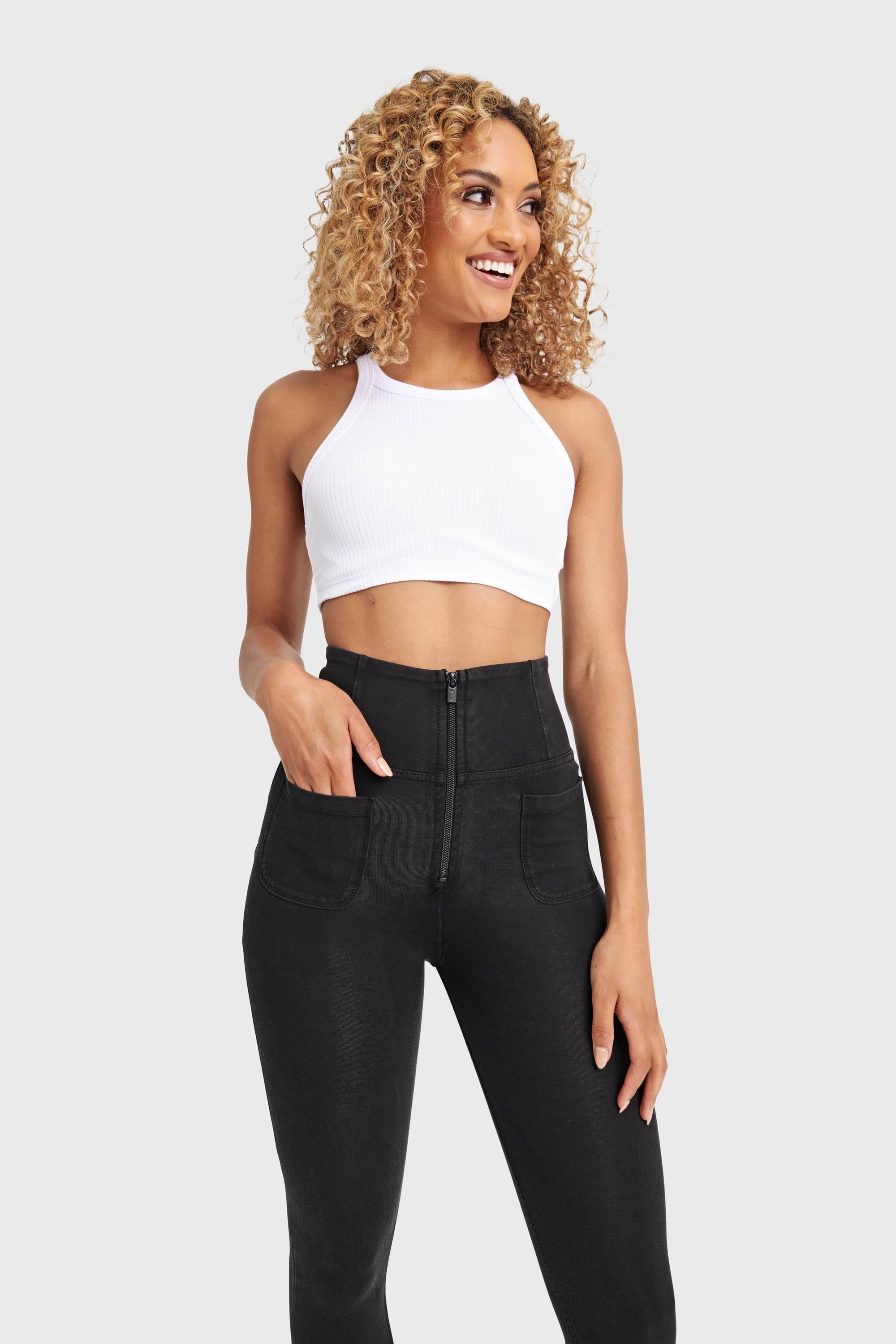 WR.UP® Denim With Front Pockets - Super High Waisted - 7/8 Length - Black + Black Stitching 3