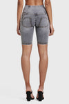 WR.UP® Distressed Denim - High Waisted - Biker Shorts - Grey + Yellow Stitching 7