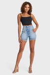 WR.UP® Snug Jeans - High Waisted - Shorts - Light Blue + Yellow Stitching 6