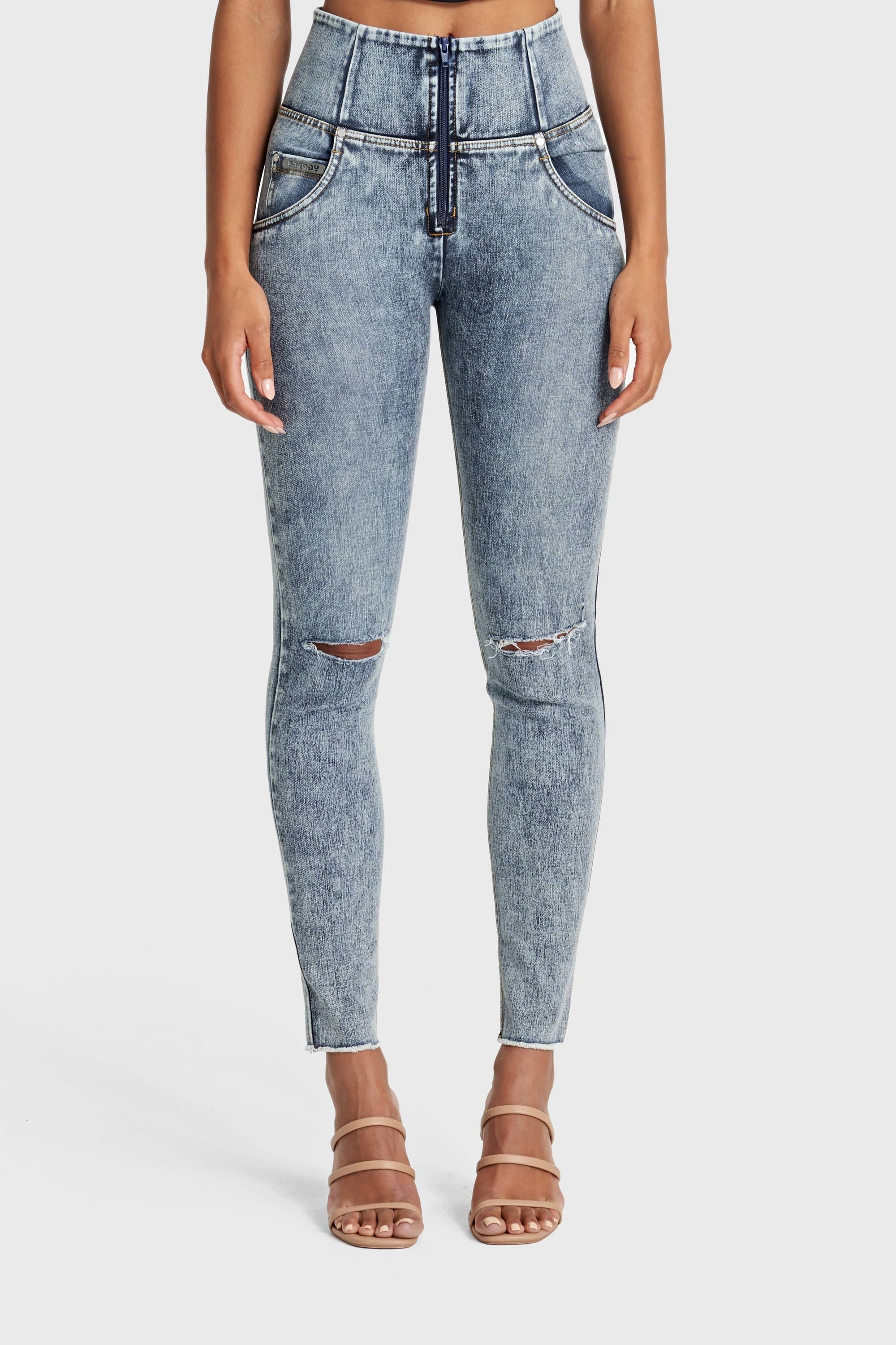 WR.UP® Snug Ripped Jeans - High Waisted - Full Length - Blue Stonewash + Yellow Stitching 8