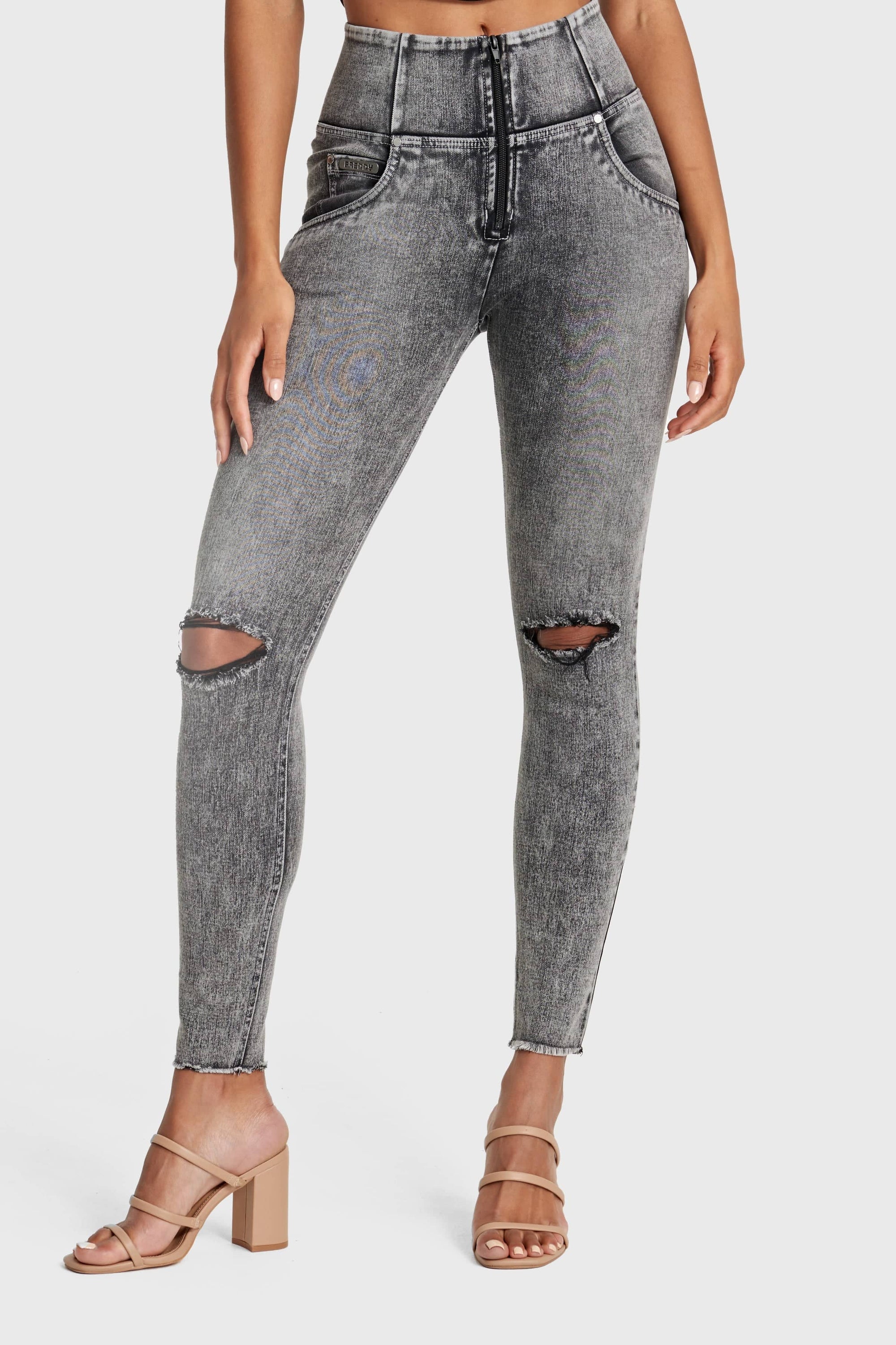WR.UP® Snug Ripped Jeans - High Waisted - Full Length - Grey Stonewash + Grey Stitching 6