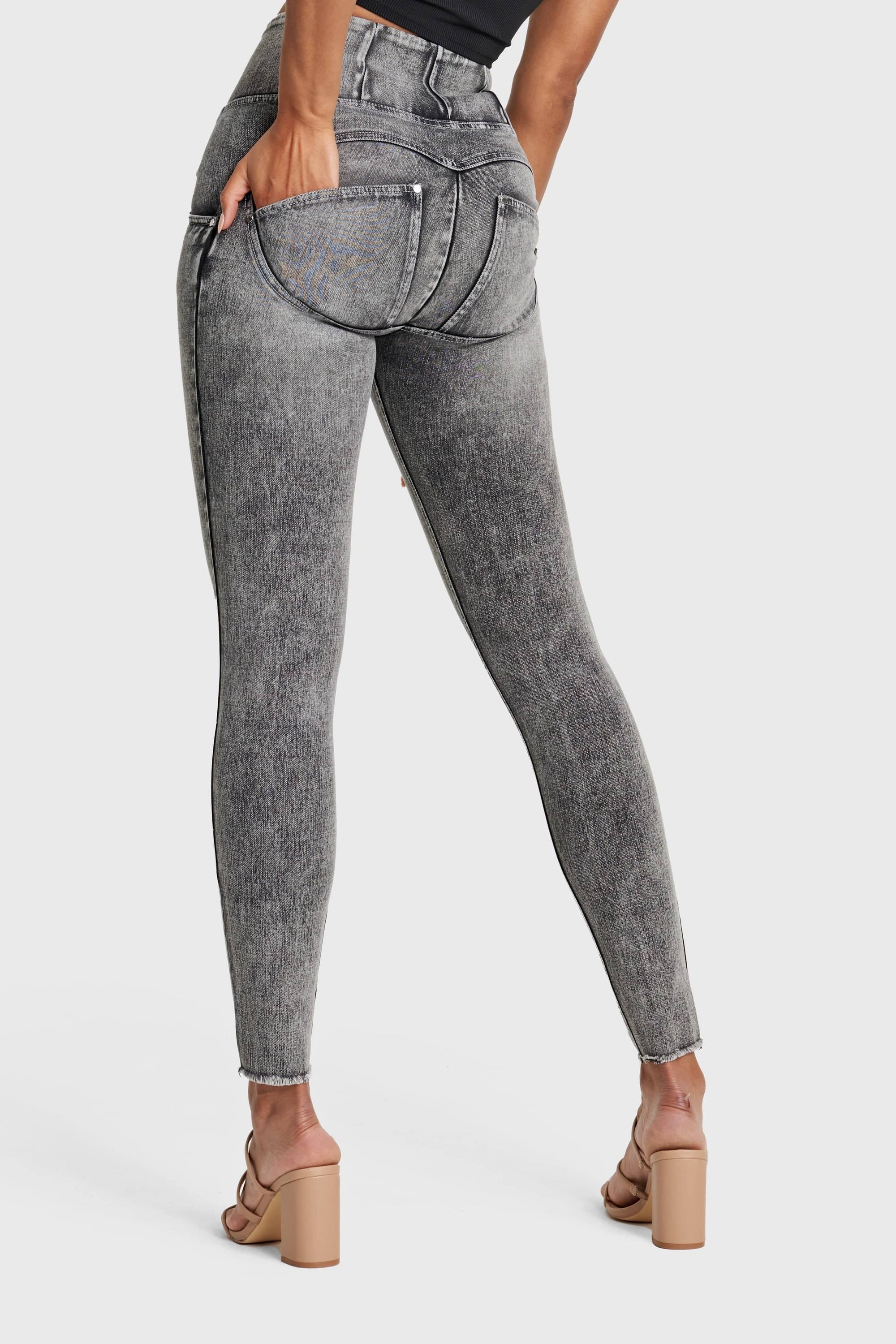 WR.UP® Snug Ripped Jeans - High Waisted - Full Length - Grey Stonewash + Grey Stitching 7