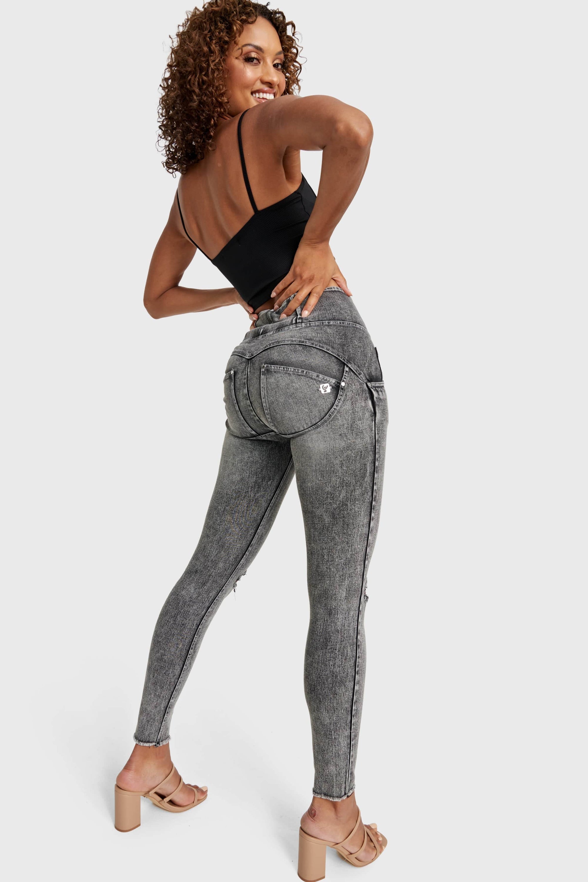 WR.UP® Snug Ripped Jeans - High Waisted - Full Length - Grey Stonewash + Grey Stitching 3