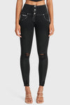 WR.UP® Snug Ripped Jeans - Cintura alta - Largo completo - Negro revestido + Costuras negras  9