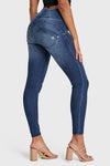 WR.UP® Snug Distressed Jeans - High Waisted - Full Length - Dark Blue + Blue Stitching 9