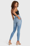 Jeans desgastados WR.UP® Snug - Cintura alta - Largo completo - Azul claro + Costuras amarillas  7