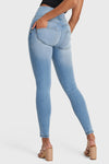 Jeans desgastados WR.UP® Snug - Cintura alta - Largo completo - Azul claro + Costuras amarillas  11