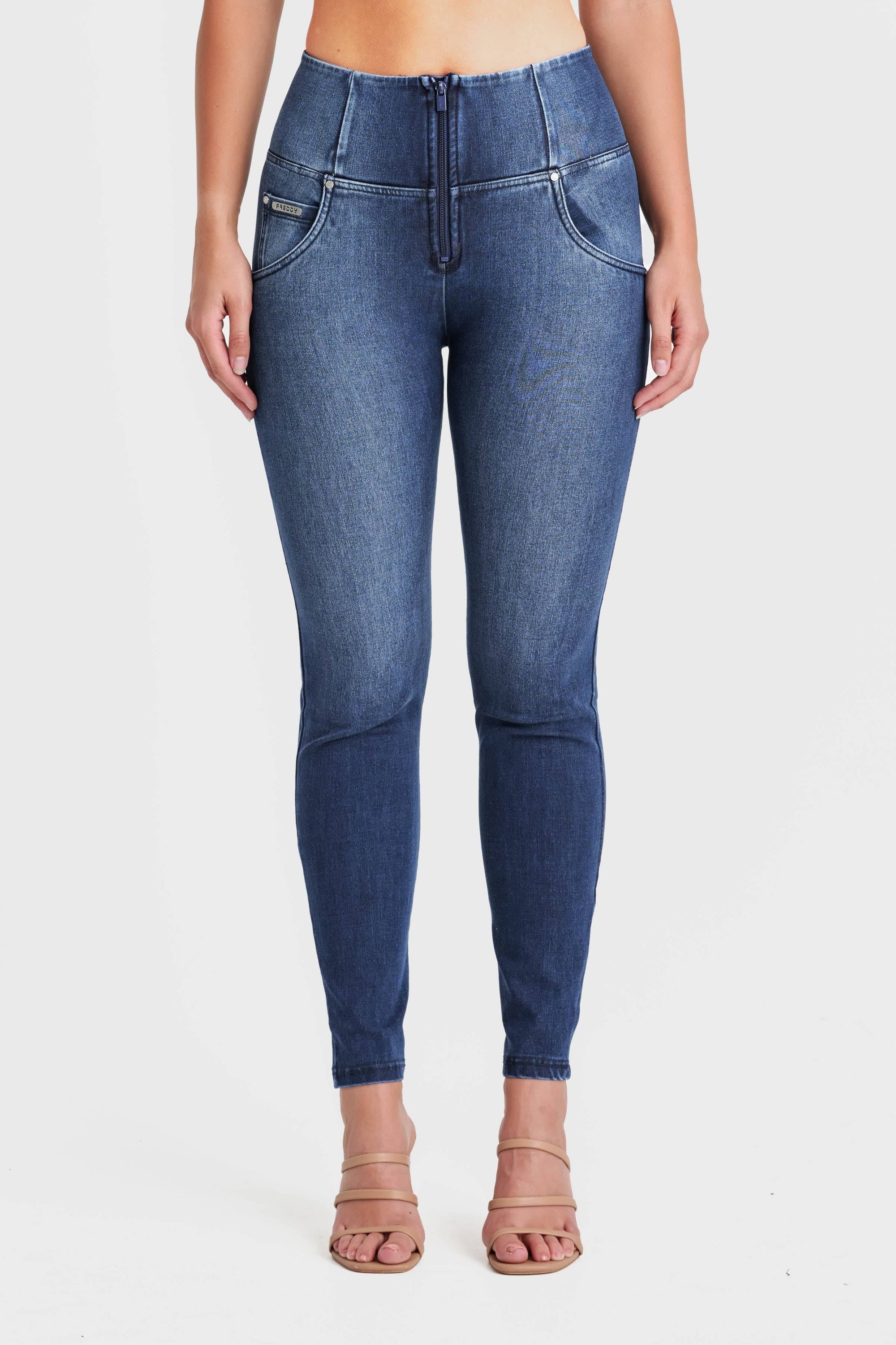 WR.UP® Snug Jeans - High Waisted - Full Length - Dark Blue + Blue Stitching 4